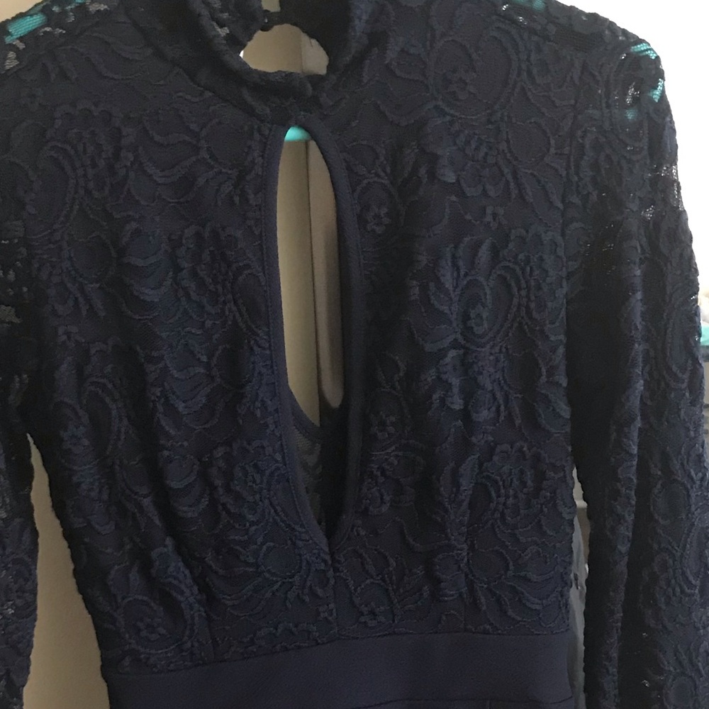Navy lace dress with keyhole cutout